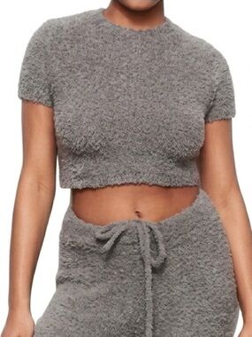 SKIMS Cozy Knit Fuzzy Cropped T-shirt Grey Size XXS/XS